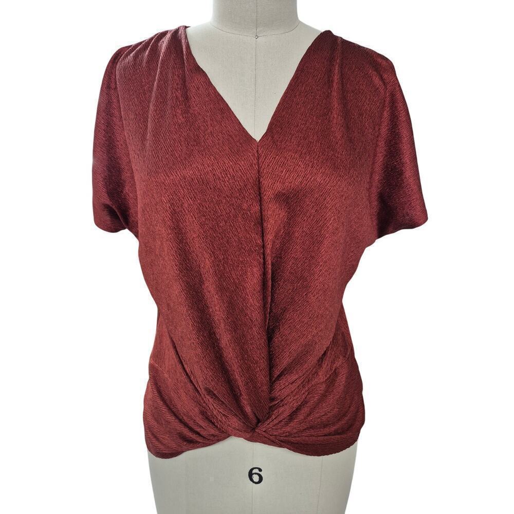 Fyve  Burgundy Red 100% Polyester Crinkle Twist Top  Sz S